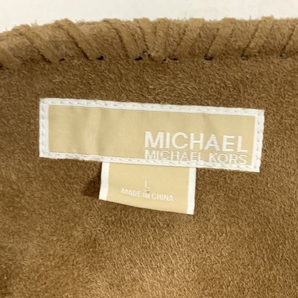 Michael Kors Tan Suede Leather Jacket Women’s Sz L Fringe - Picture 10 of 11